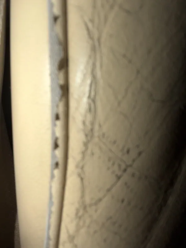 Fahrersitz-Einstiegswange: Finish-Delamination in Nahaufnahme